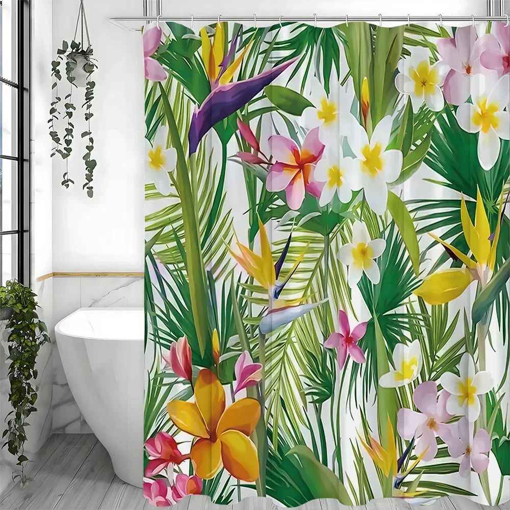 

Tropical Plant Flower Shower Curtain, Bathroom Decorative Shower Curtain, Waterproof Shower Curtain with Hooks