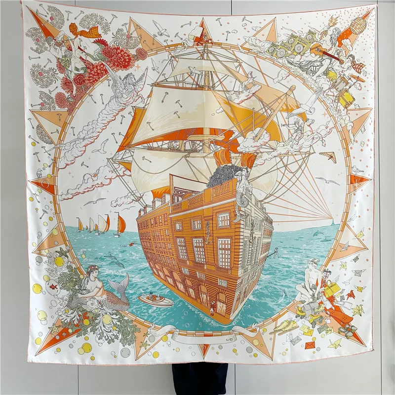 

Silk scarves for women's spring and summer cruise parties, big silk square scarves, big shawls scarves