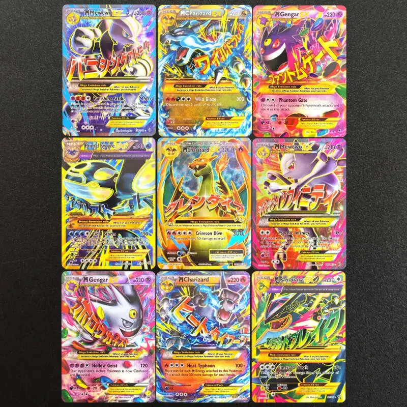 Diy English PKM Cards TCG Xy Mega M Charizard Gengar Mewtwo Rayquaza Ex 101/108 English Collection Game Card Toys