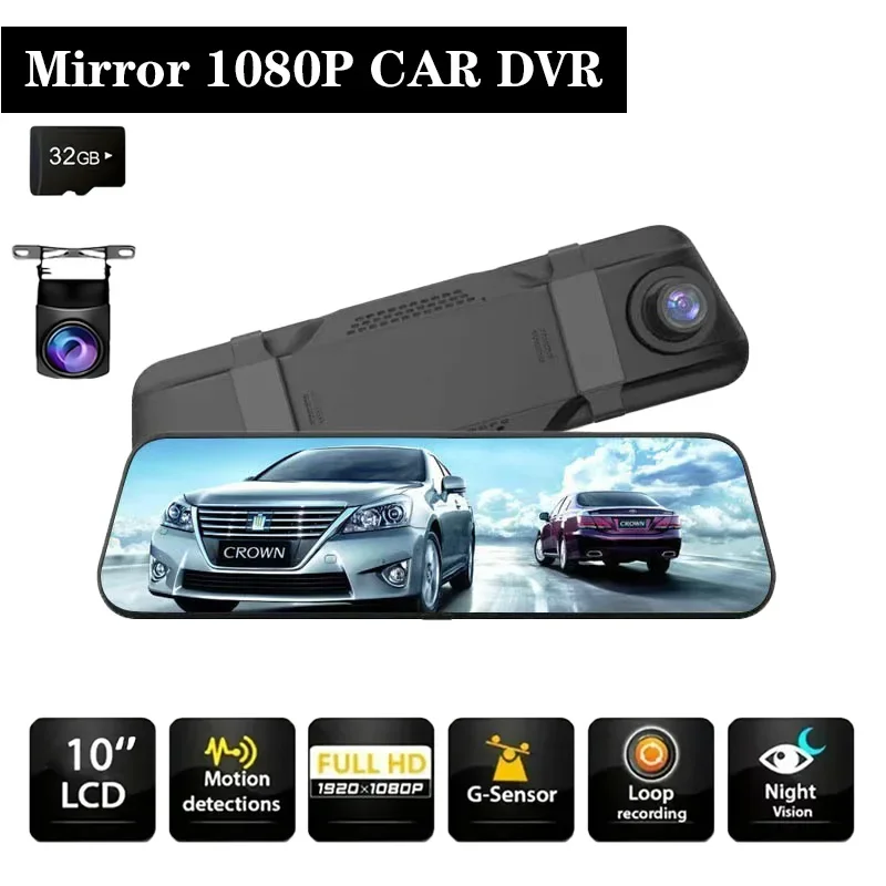 Touch 9.66-Inch Square Screen 1080P HD Wifi Stream Media Rearview Mirror Dash Cam Car Recorder System