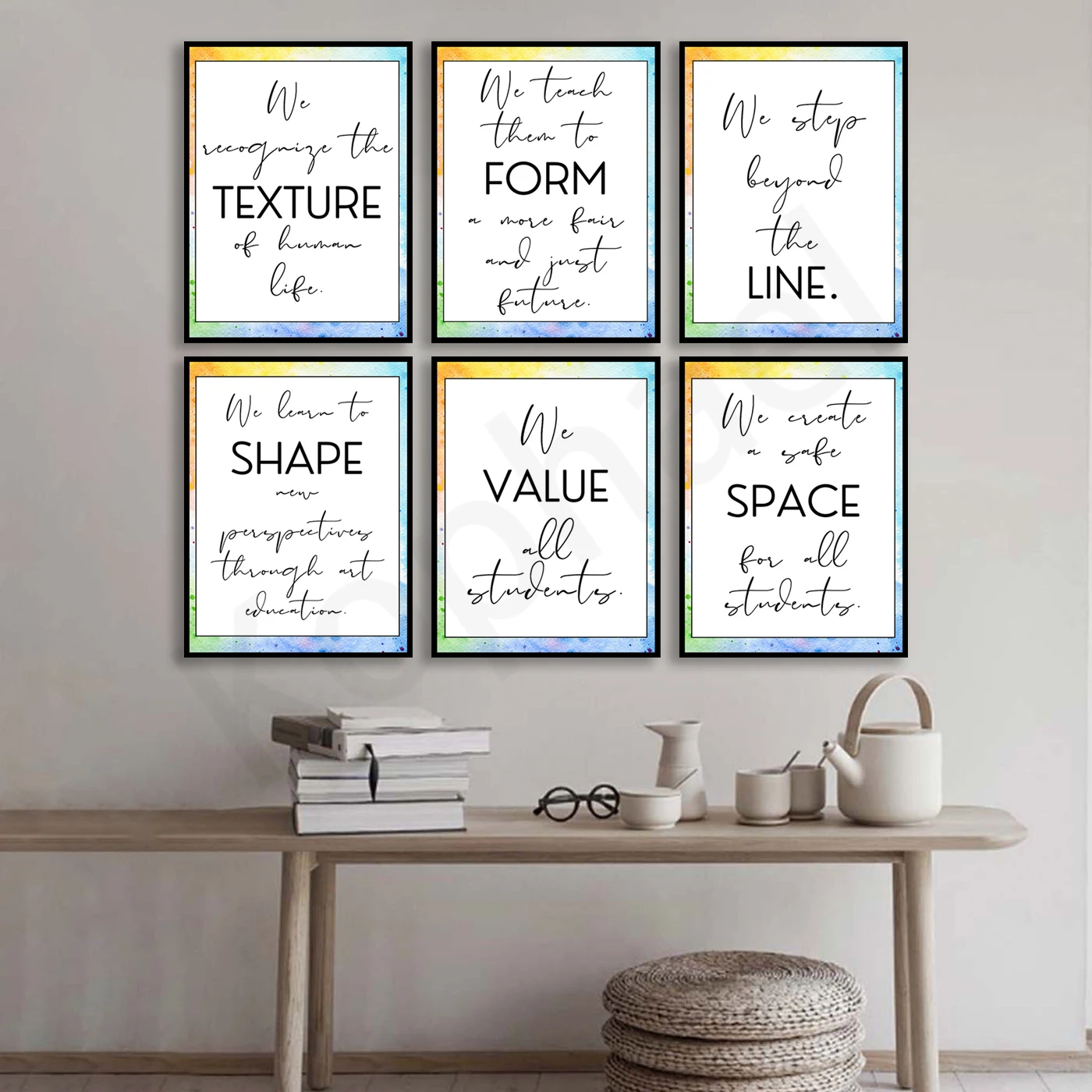 Watercolor Elements of Art Classroom Philosophies. Abstract Geometric Art. School Home Education. Wall Decor Poster