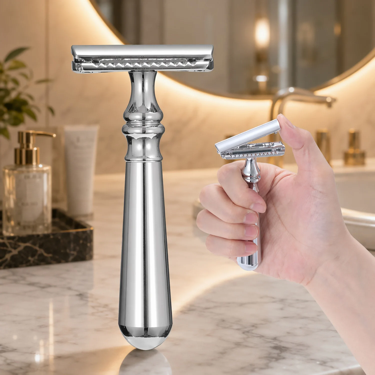 Men's Safety Razor Magnetic Head Double Edge Razor With 10pcs Blades Wet Shave Replacement Shaving Razor