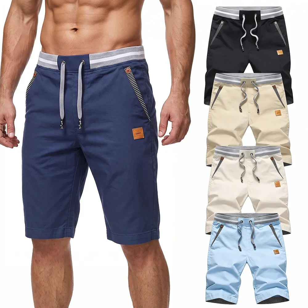 Summer Men's Casual Shorts Elastic Waist Drawstring Breathable Sport Shorts Male Zipper Pockets Lightweight Joggers Sweatpants S