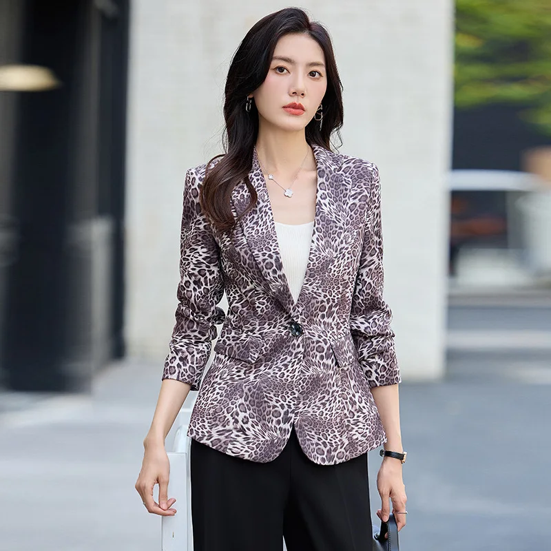Fashion Casual Ladies Blazer Women Long Sleeve Single Button Print Suit Coat Slim Female Spring Autumn Jacket Outerwear Clothing