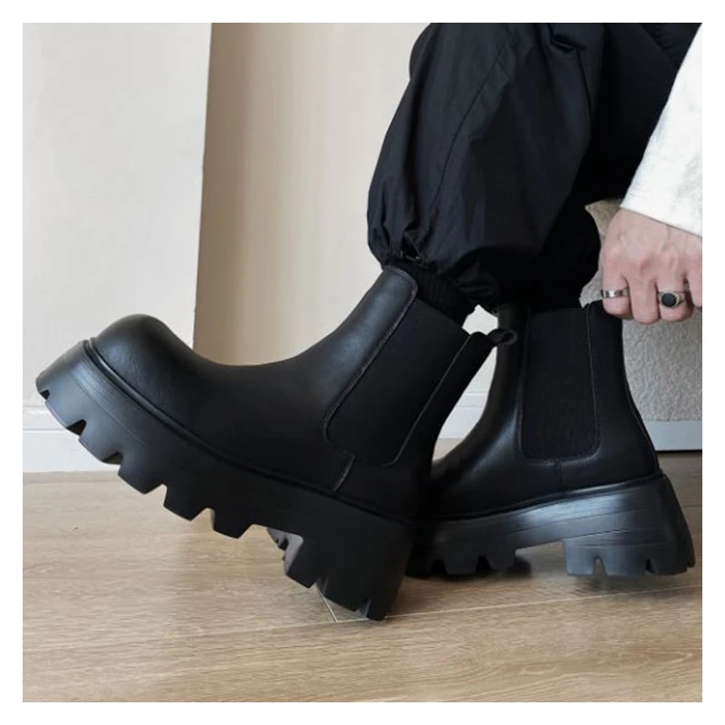 men casual punk stage high chelsea boots slip-on platform shoes cowboy original leather boot black designer cool ankle botas man