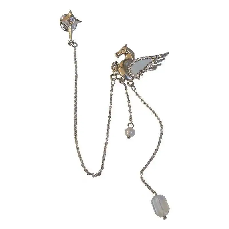 Pegasus Exaggerated Long Tassel Brooch Multi-layer Adjustable Chain DIY Fashion Jewelry for Girls Party Gift Choice