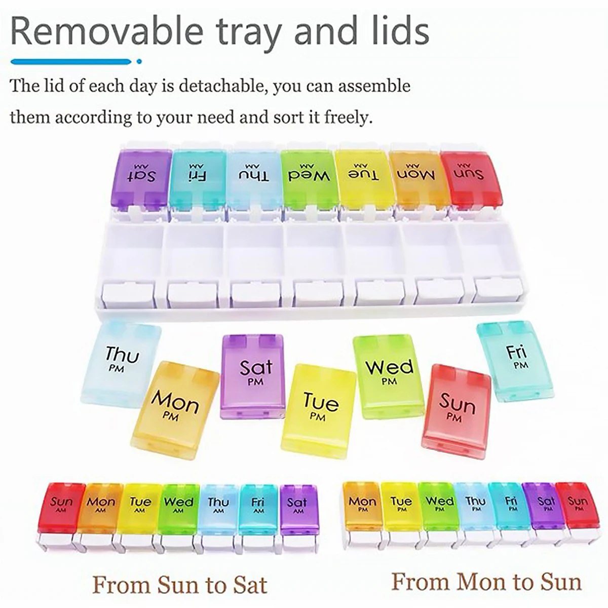 14 Cell Pill Organizer Box AM PM 2 Times A Day Plastic Pill Distribution Container Portable Weekly Morning Evening Health Care B