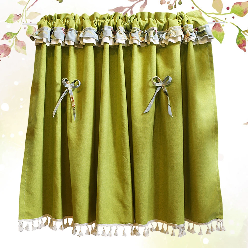 

Wooden Edge Short Curtains for Kitchen Door Privacy Decorative Fabric Panels Bedroom Living Room Use No Rod Included