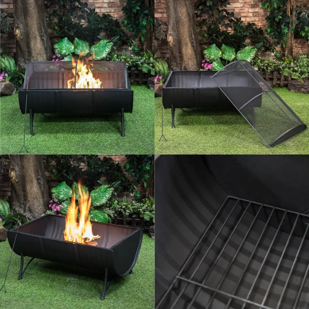 

Большая 35-дюймовая овальная дровяная костра с искровым экраном для использования на открытом воздухе в патио — идеально подходит для встреч пожарной чаши на заднем дворе