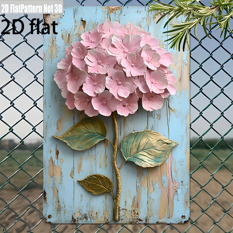 2D Flat, 2D Flat - 2D Flat Vintage Hydrangea Iron Art Sign - 20.32x30.48 cm Wall Decor with Rustic Edge, Easy to Install, Suitab
