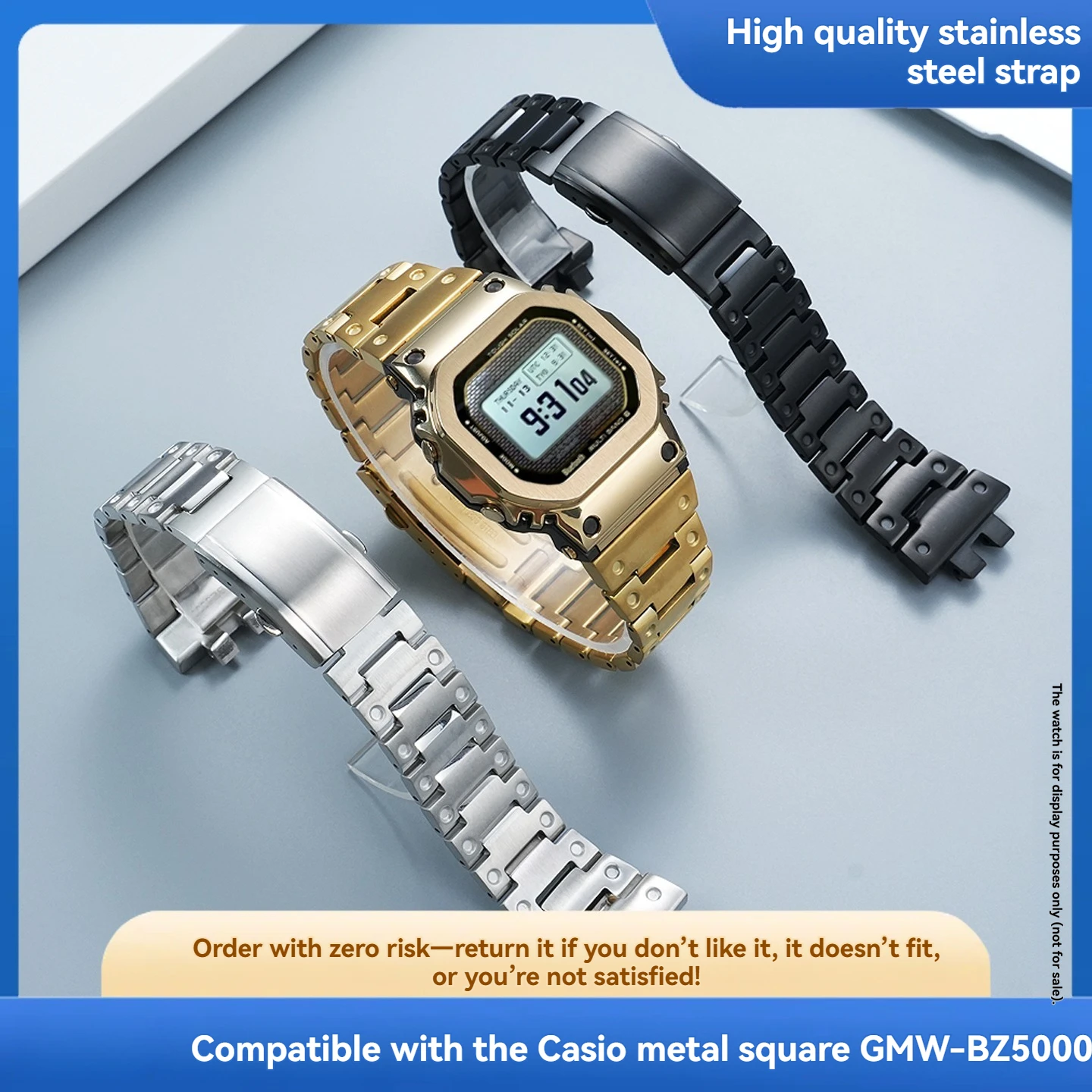 For the Casio G-SHOCK Metal Square Watch GMW-BZ5000 “Little Silver Block”—Modified with a Stainless Steel Replacement Strap