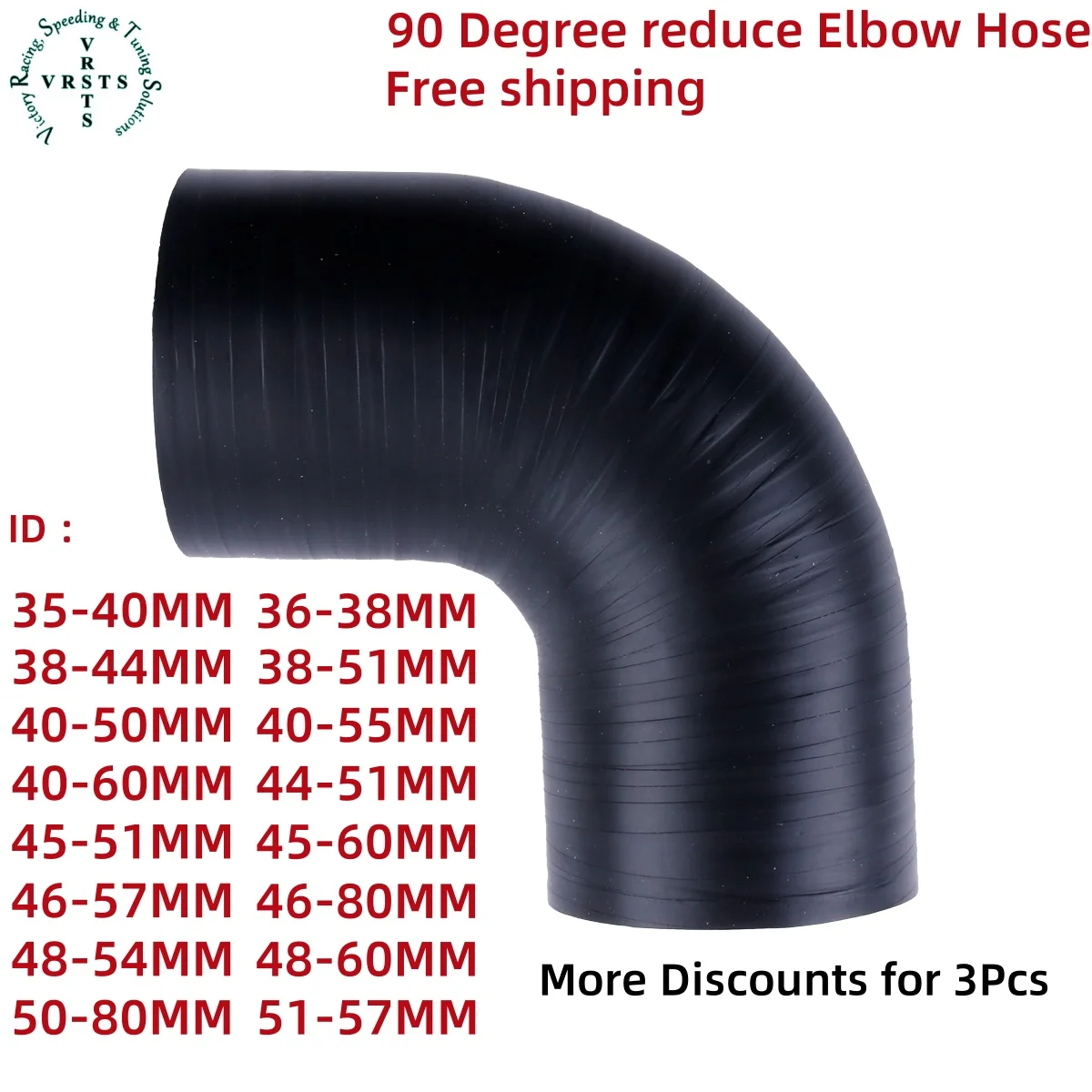 3PLY 90° 102mm Length 90 Degree reduce Elbow Silicone Coolant Intercooler Hose ID 35 36 38 40 44 45 46 48 50 51 55 57 60 80 mm