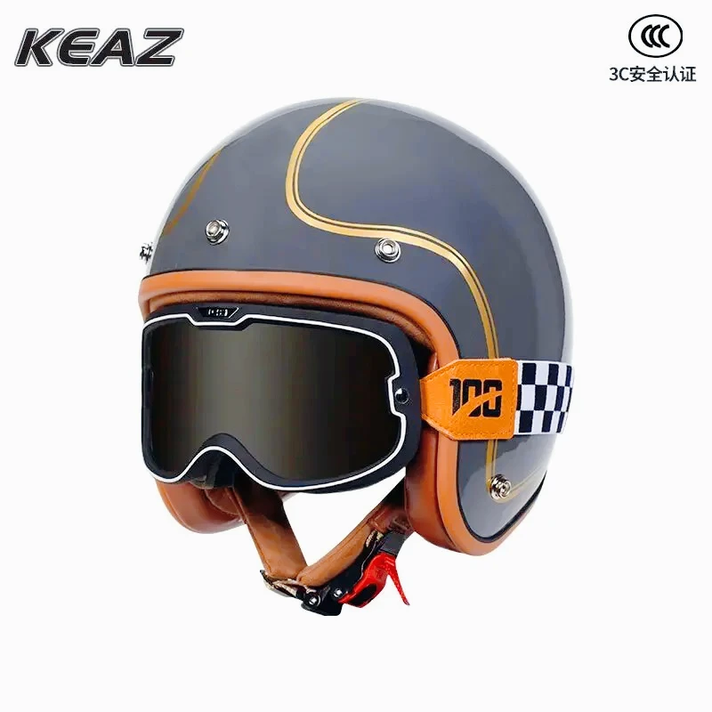 

KEAZ Retro Style Motorcycle Helmet 3/4 Helmet Light Universal for All Seasons 3C Paired with Bubble Mirrors Capacetes Cascos
