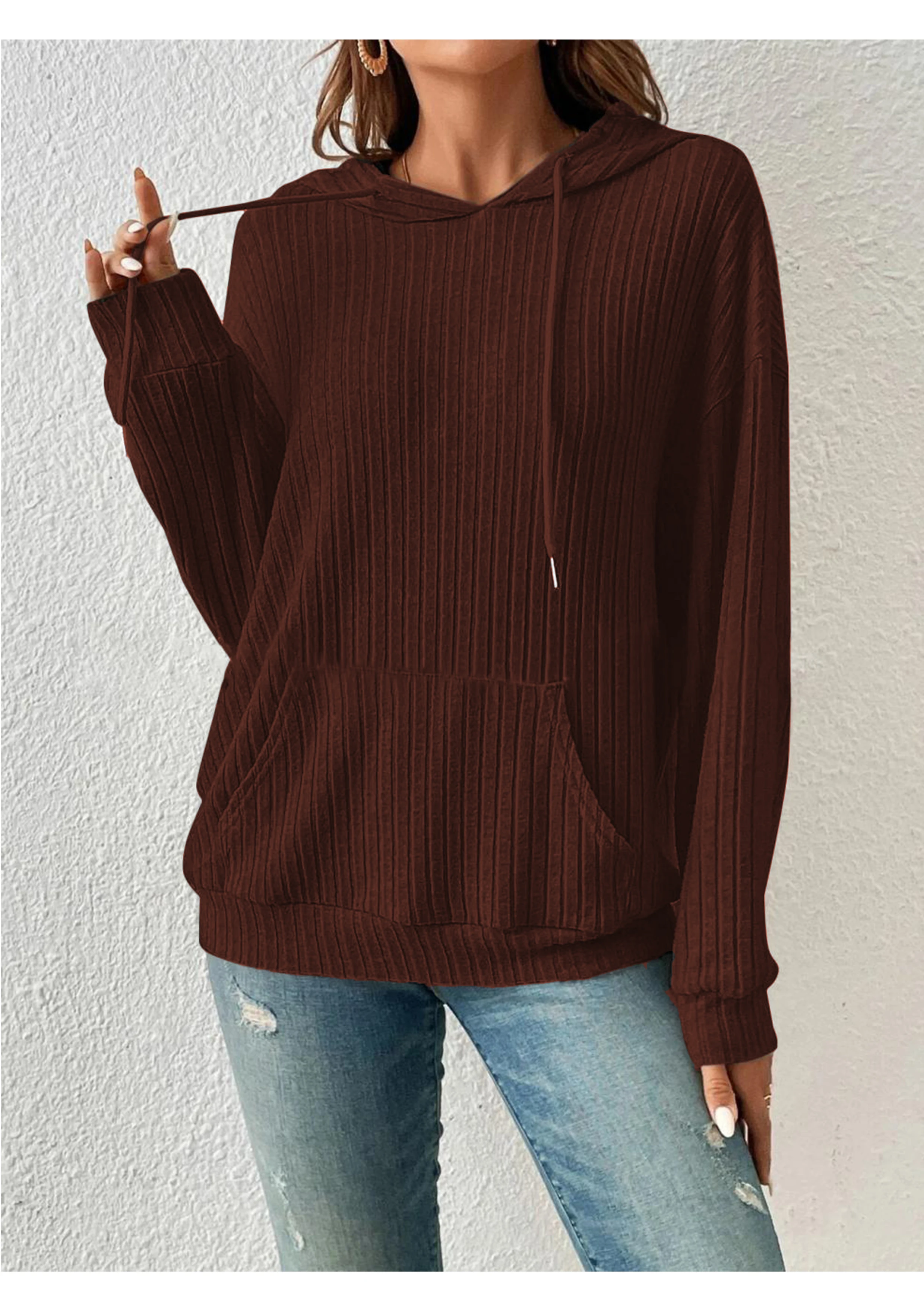 

Осенне-зимняя новая трансграничная европейская и американская женская трикотажная толстовка с капюшоном и карманом-кенгуру