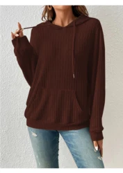 Autumn and winter new cross-border European and American women's knitwear hooded pit kangaroo pocket hoodie