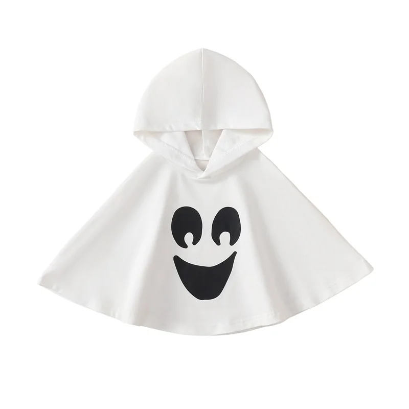 Toddler Baby Boys Girls Halloween Costume White Ghost Face Cloak Cape Hooded Poncho Role-playing Robe Cosplay Party Clothes