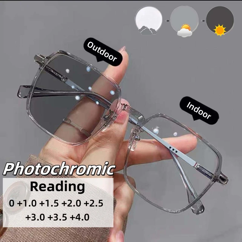 

Fashion Ultra Light Photochromic Reading Glasses Elegant and Personalized Large Frame Anti Blue Light Glasses Diopter To +4.0