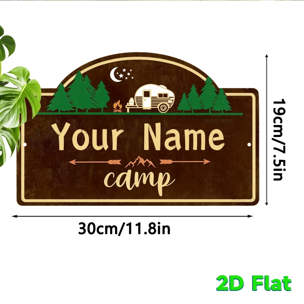 Custom Name Vintage Camp Metal Sign, Arched Retro Wall Decor Plaque, Personalized Wall Art Campsite Cabin Home Decor