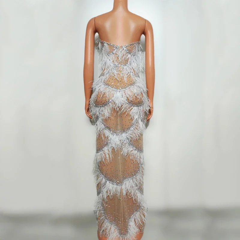 Фестивальные наряды с перьями, женское праздничное платье со стразами, праздничные вечерние костюмы, сценическая одежда