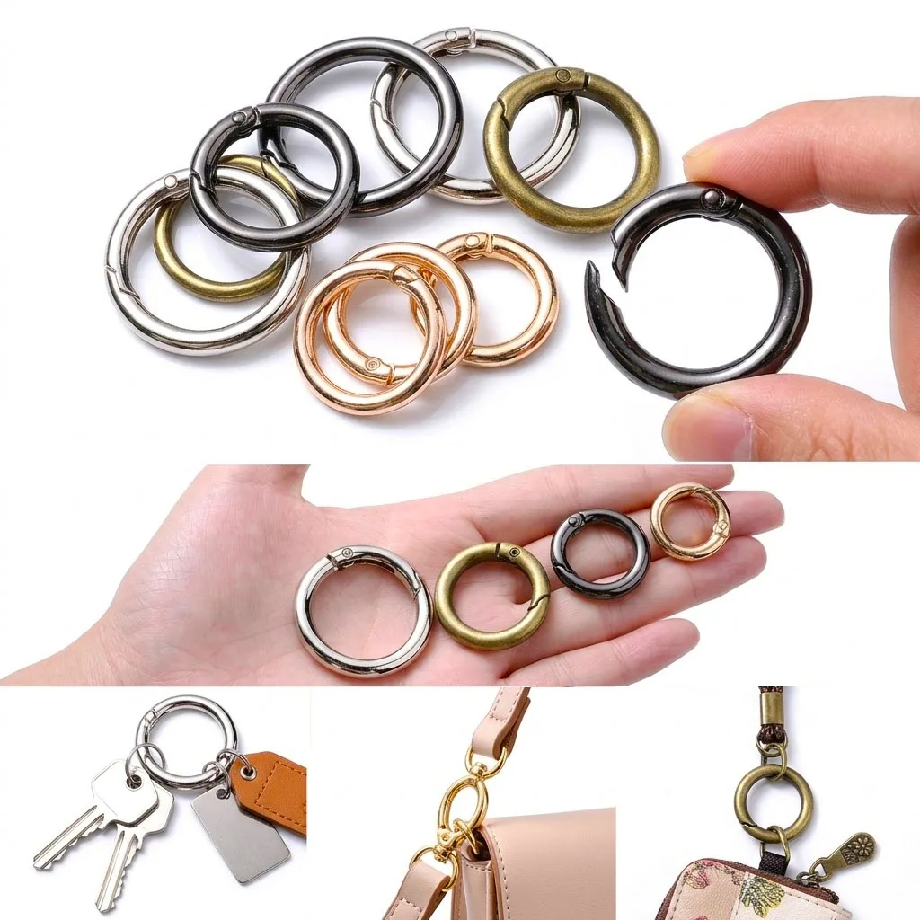 5 Stück runde Federring-Schlüsselanhänger-Verschlüsse aus Metall, offene Biegeringe, Verbinder für Taschenriemen, DIY-Schmuckherstellung, Bastelbedarf – Detail 1