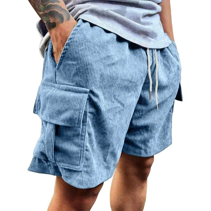 2026 Summer Men's Corduroy Casual Shorts with Loose Drawstring and Versatile Five Quarter Pants