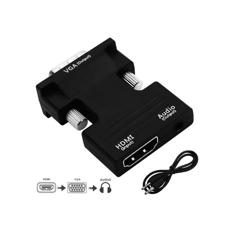 HDMI-compatible to VGA Converter with 3.5mm Audio Cable, 1080P VGA Female to HD Male Adapter for PS4 PC Laptop TV Monitor Tools