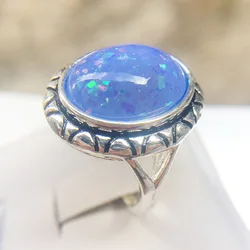 2022 NEW White Blue Pink Opal Ring for Women Silve 925  Vintage Design 11*17mm Gemstone Party Engagement Gift Jewelry Wholesale
