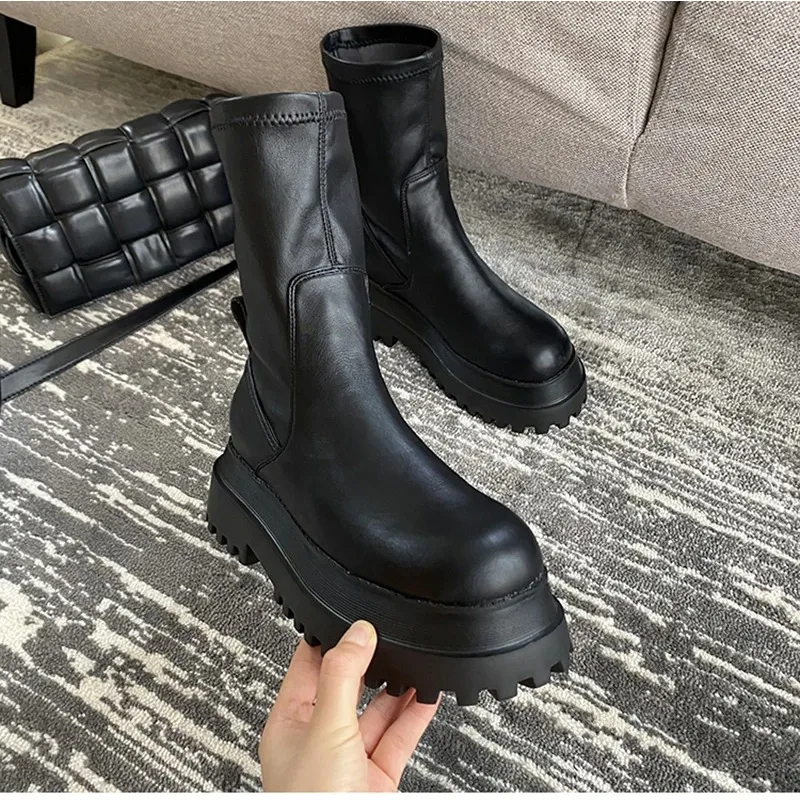 Winter Chunky Plattform Heels Lange Stiefel Runde Kappe Zipper Dicke Sohle Damen Mode Winter frauen Kniehohe Stiefel
