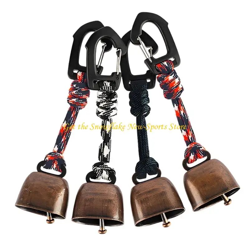 E56D Outdoor Bear Bells Loud Cast Iron Cowbell Metal Loud Hiking Bells with Carabiner Hook for Backpacking Walking Enduring