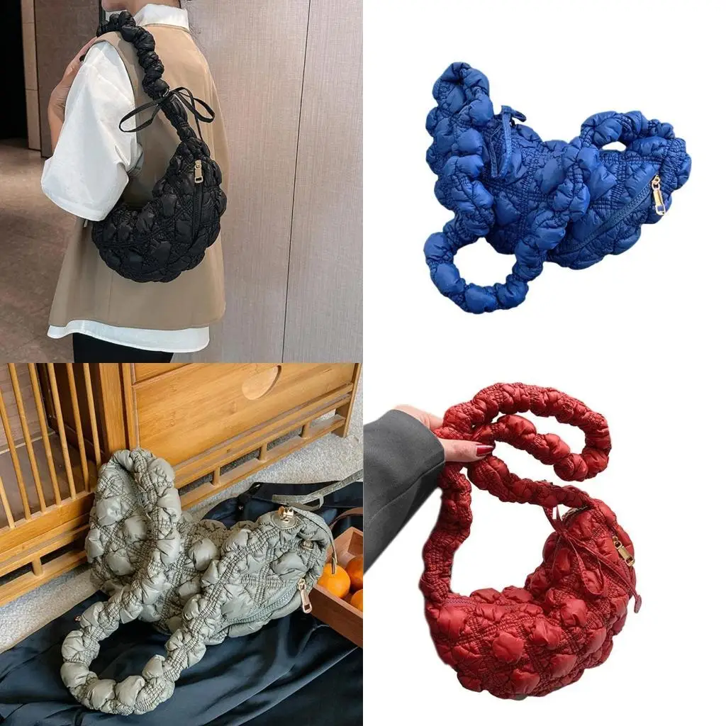 

D46D Versatile Travel Bag Solid Color Trendy Crossbody Bag Pleated Cloud Underarm Bag