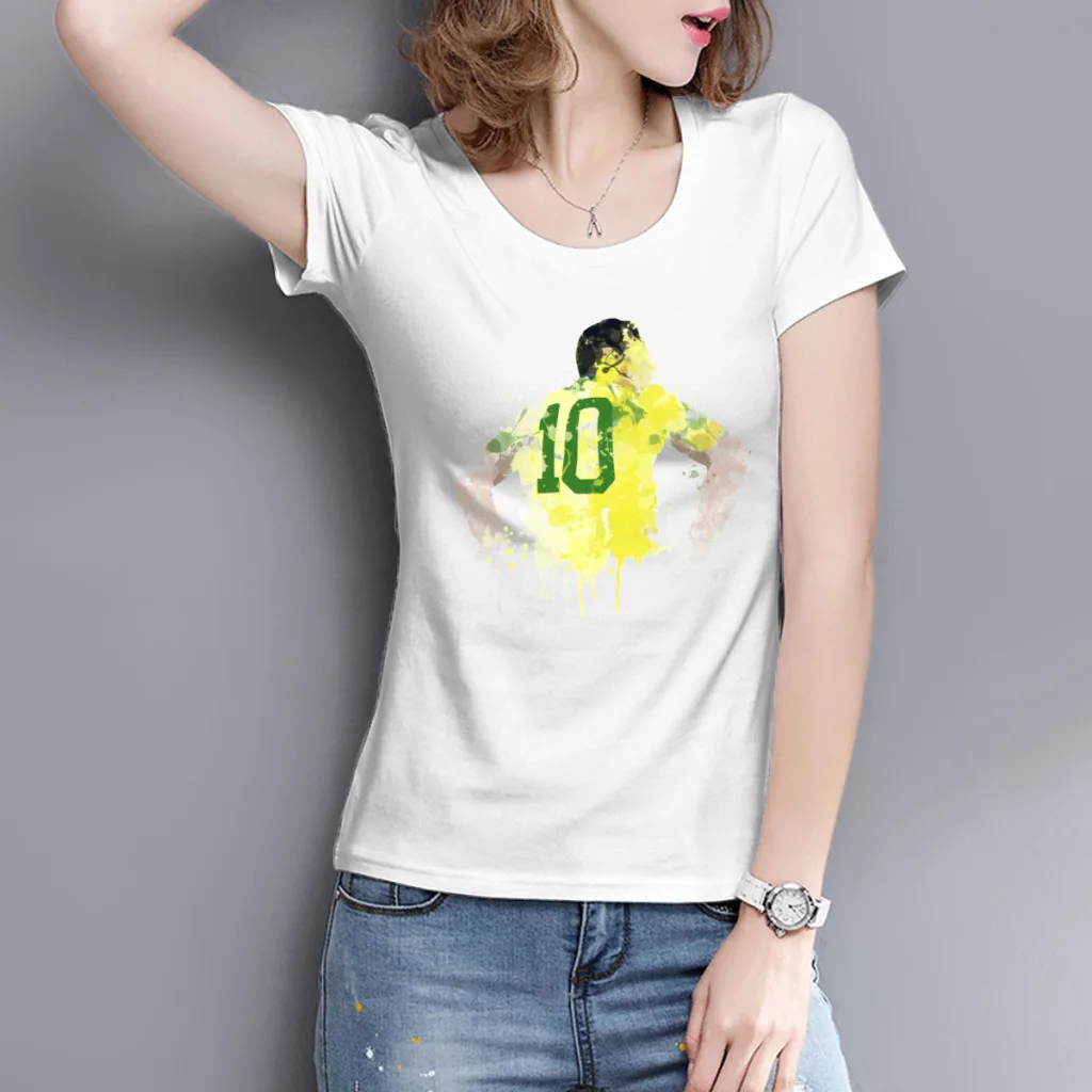 Women's T-shirt Football Team Movement Brazil 2 Nascimento and pelés peles Kemp premium Tees High grade Leisure Eur Size