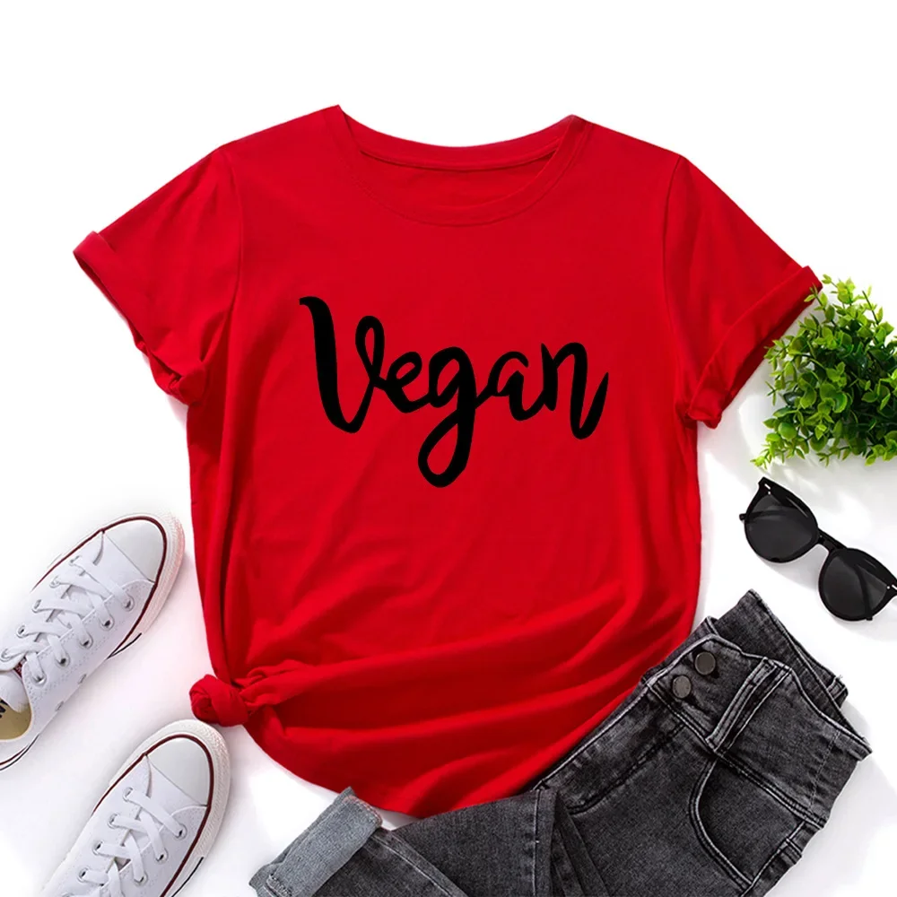 JFUNCY Oversize Women T Shirt Summer Loose Short Sleeve T-shirt Vegan Letter Print Tops Graphic Basic Tee Female Clothes