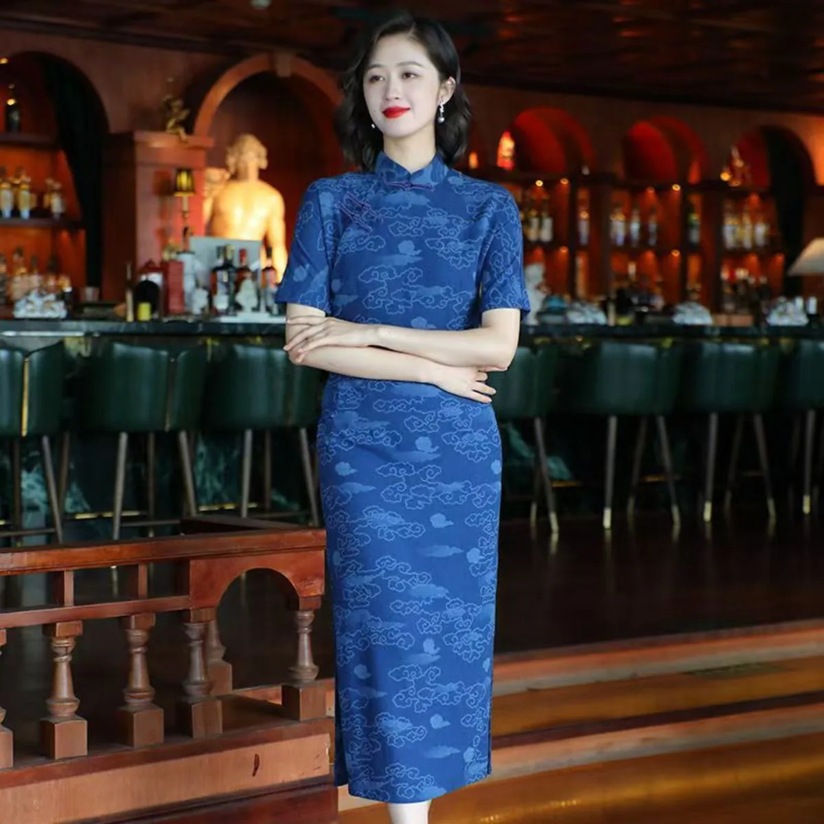 

Новое Ципао в китайском стиле, летнее голубое платье, элегантное молодежное платье Cheongsam Fresh Fashion