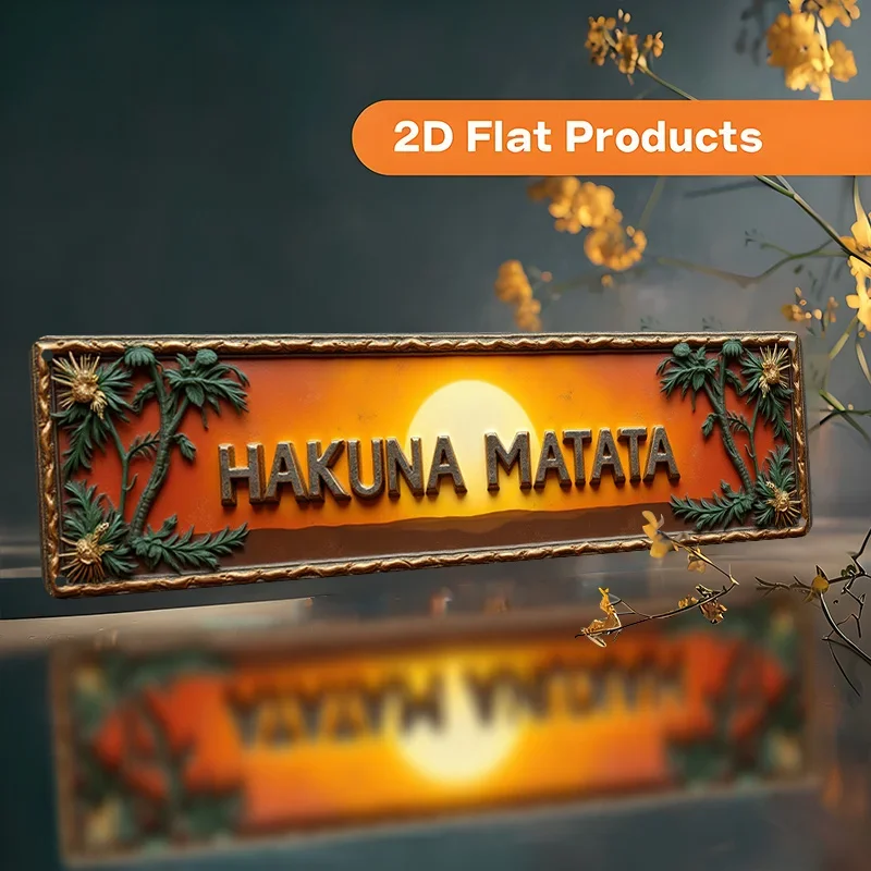 Vintage Hakuna Matata Metal Tin Sign, 2D Flat Retro Sunset Palm Tree Wall Decor Plaque, Boho Tropical Art Poster for Home Living