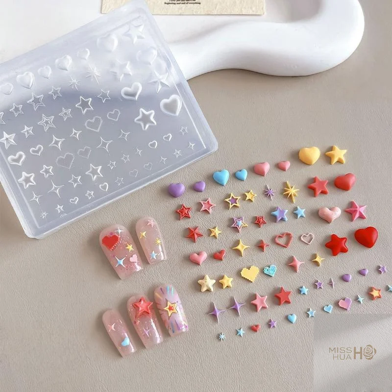 

Novel 3D Silicone Mold for Heart Star Pentagram Nail Artistry, DIY Transparent Manicure Template for Decorative Nail Trinkets