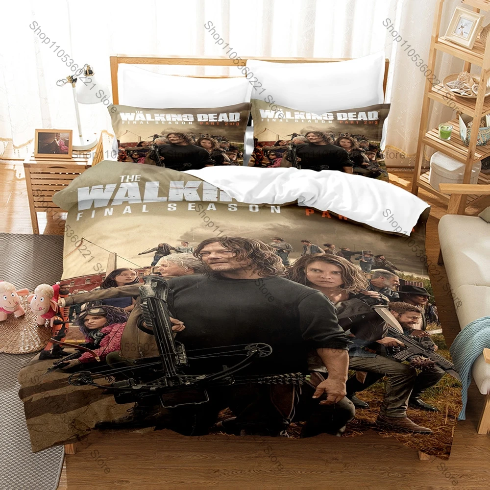 Cool Popular Horror The Walking Dead 3Pcs Bedding Set Breathable Cotton Duvet Cover & Two Pillowcases Bedroom Decoration