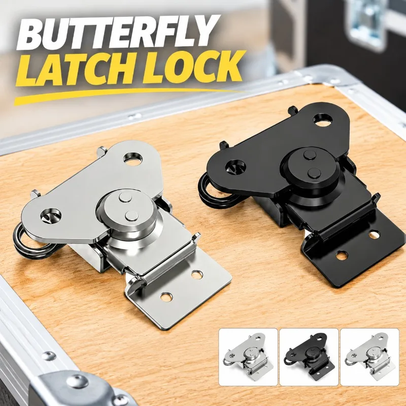 Rotary Butterfly Latch Hasp Fastener for Wooden Case Flight Box Connecting Hardware Buckle Butterfly Lock Core Toolbox Secure