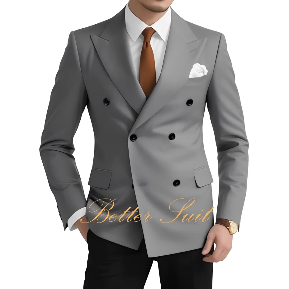 

Men's Suit 2 Pieces Set Slim Fit Double Breasted Jacket Black Pants Men Casual Business Suit Wedding Prom Blazer Tuxedo