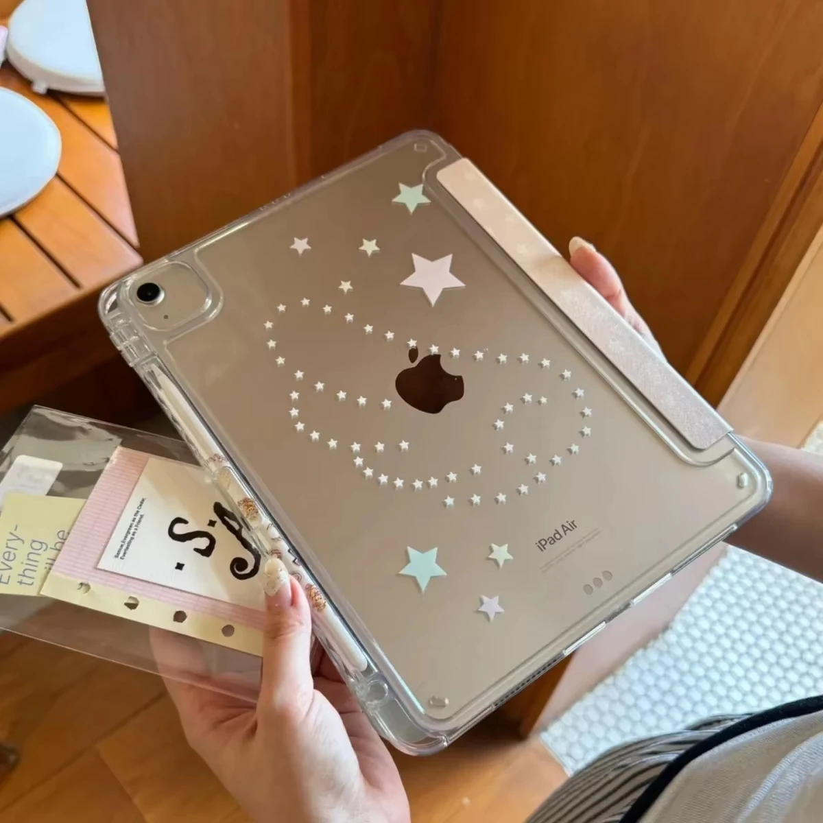 Ins Cute Angel Wing Star Pink Case For iPad Pro 11 12.9 13 A16 M2 M4 M3 M5 Shell 10.2 5/6/7/8/9/10/11th Mini Air 3 4 5 6 Cover