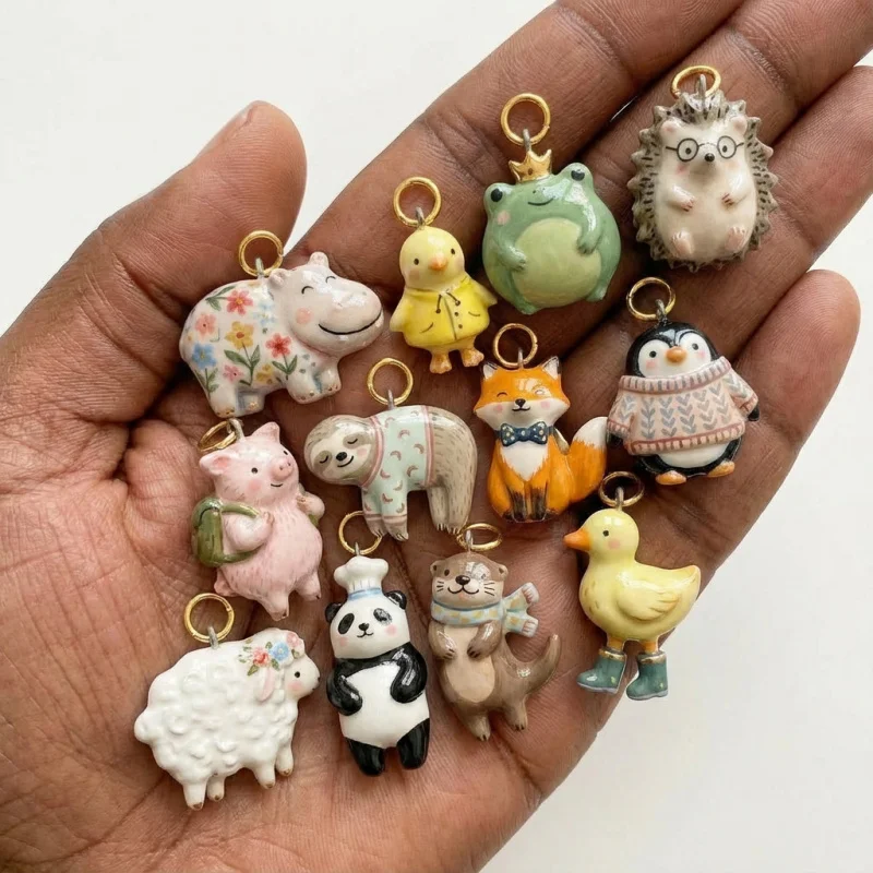 Colgante de Animales Adorables: Hipopótamo, Rana, Erizo, Zorro - Abalorio Hecho a Mano para Creación de Joyas DIY, para Collares, Pulseras, Accesorios para Mujeres y Niñas