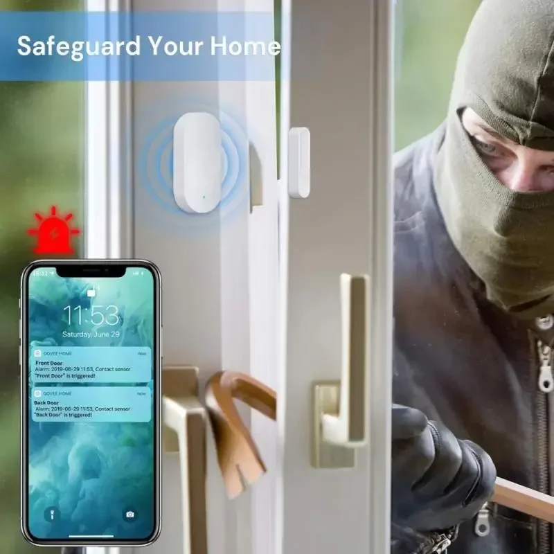 Tuya Zigbee3.0 Sensor de ventana y puerta de casa inteligente, detectores abiertos y cerrados, alarma de seguridad para Alexa y Google Home,Hub