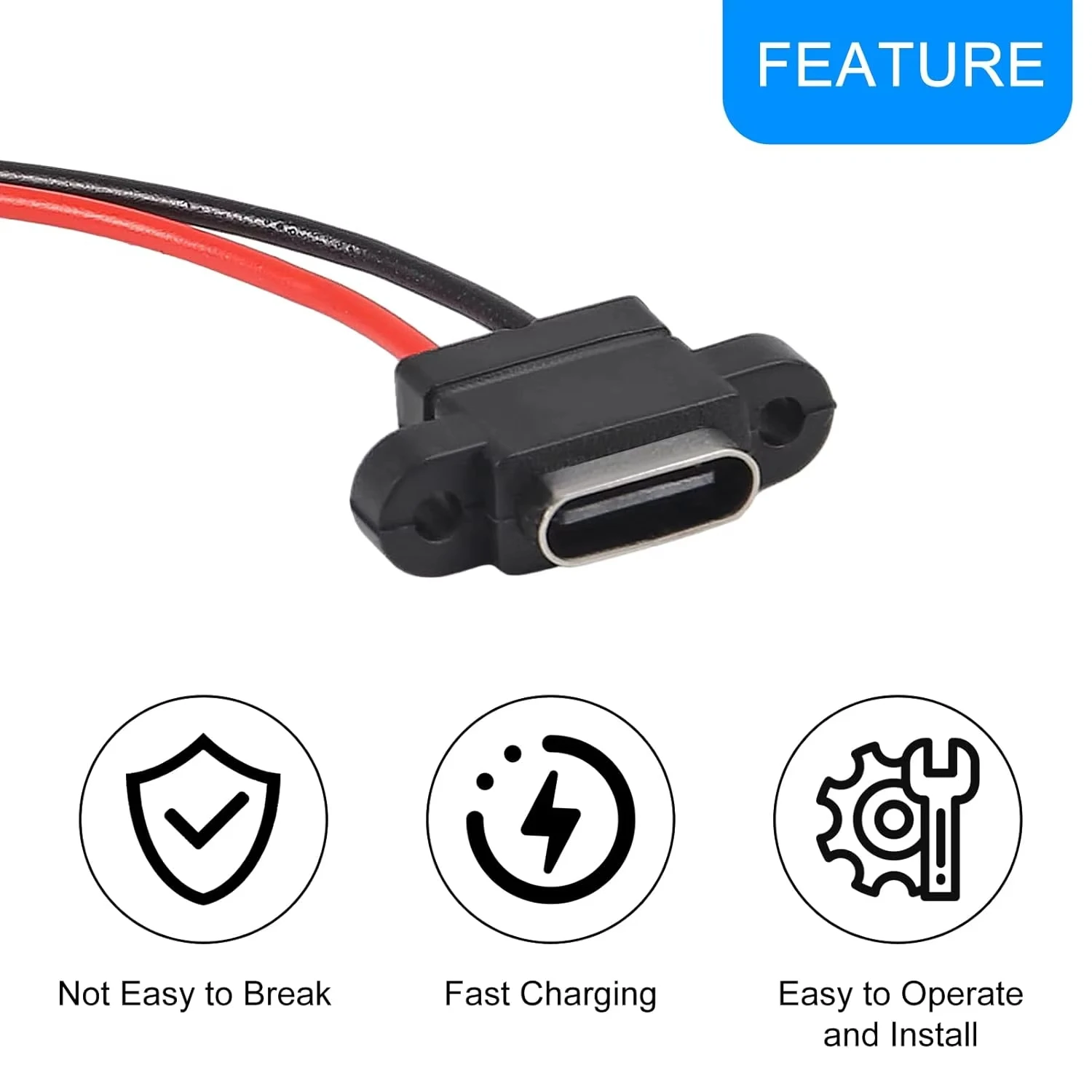 USB 3.1 Type-C Female Chassis Connector 2 Pin Waterproof Socket with Rubber Ring 3A High Current Fast Charging Welding Wire Port