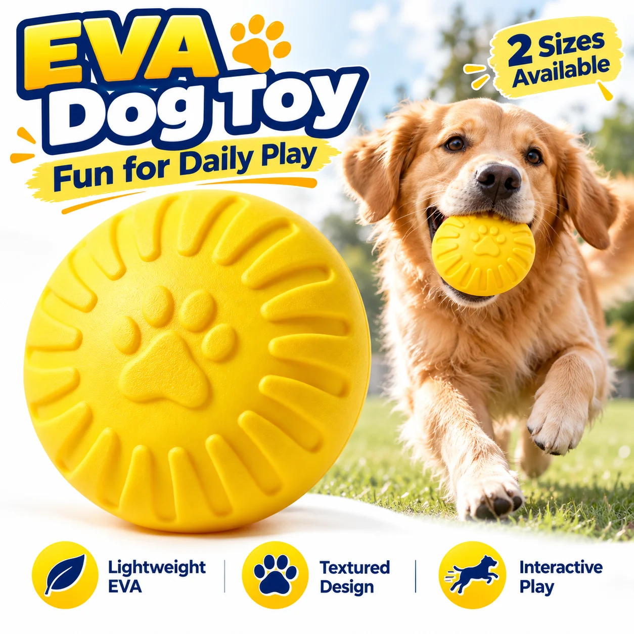 Lightweight EVA Dog Toy Floating Interactive Fetch Chew Toy with Textured Paw Design for Indoor Outdoor Play