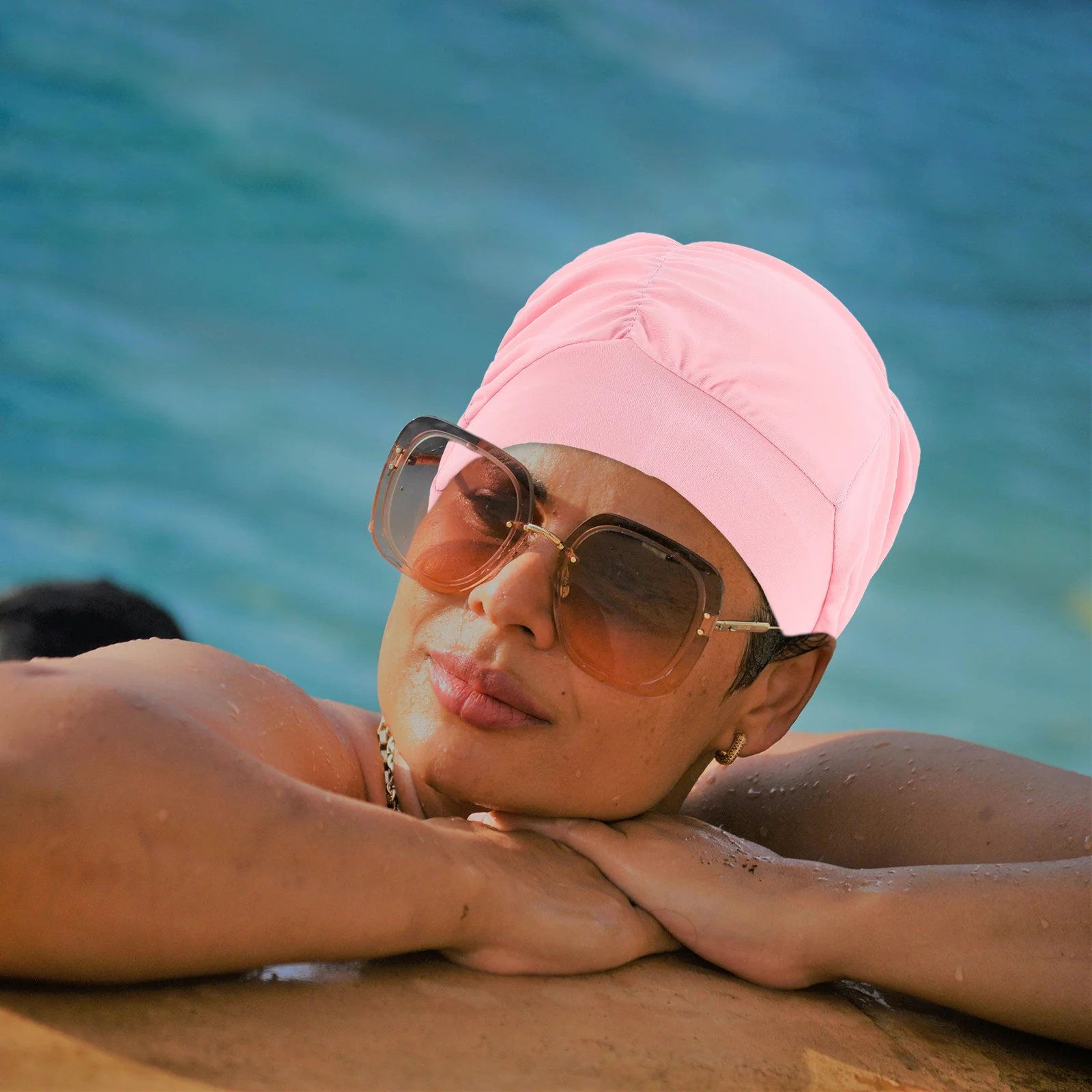 

2Pcs Women's Pleated Swim Cap for Long Hair Elastic Fast Drying Uv Protection Swimming Caps for Pool Beach Swim Cap Adult