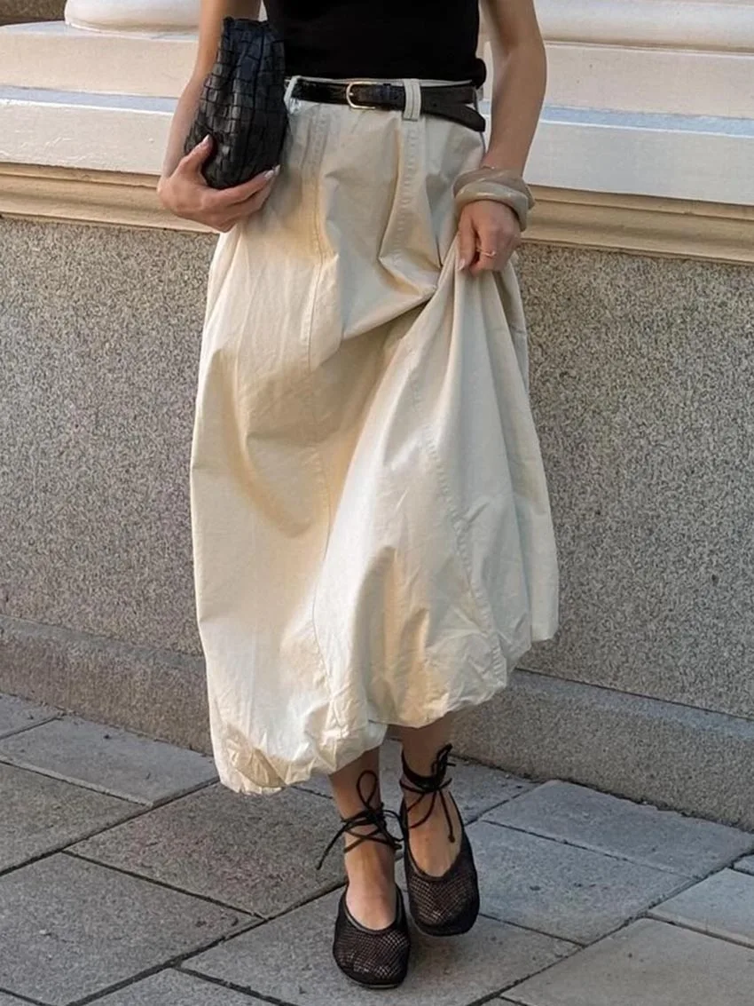 Parc Fee Fashion Loose Beige Women Skirt 2025 Casual High Waist Ankle Length Elegant Classic Pleated Skirt Skirt Female Clothing