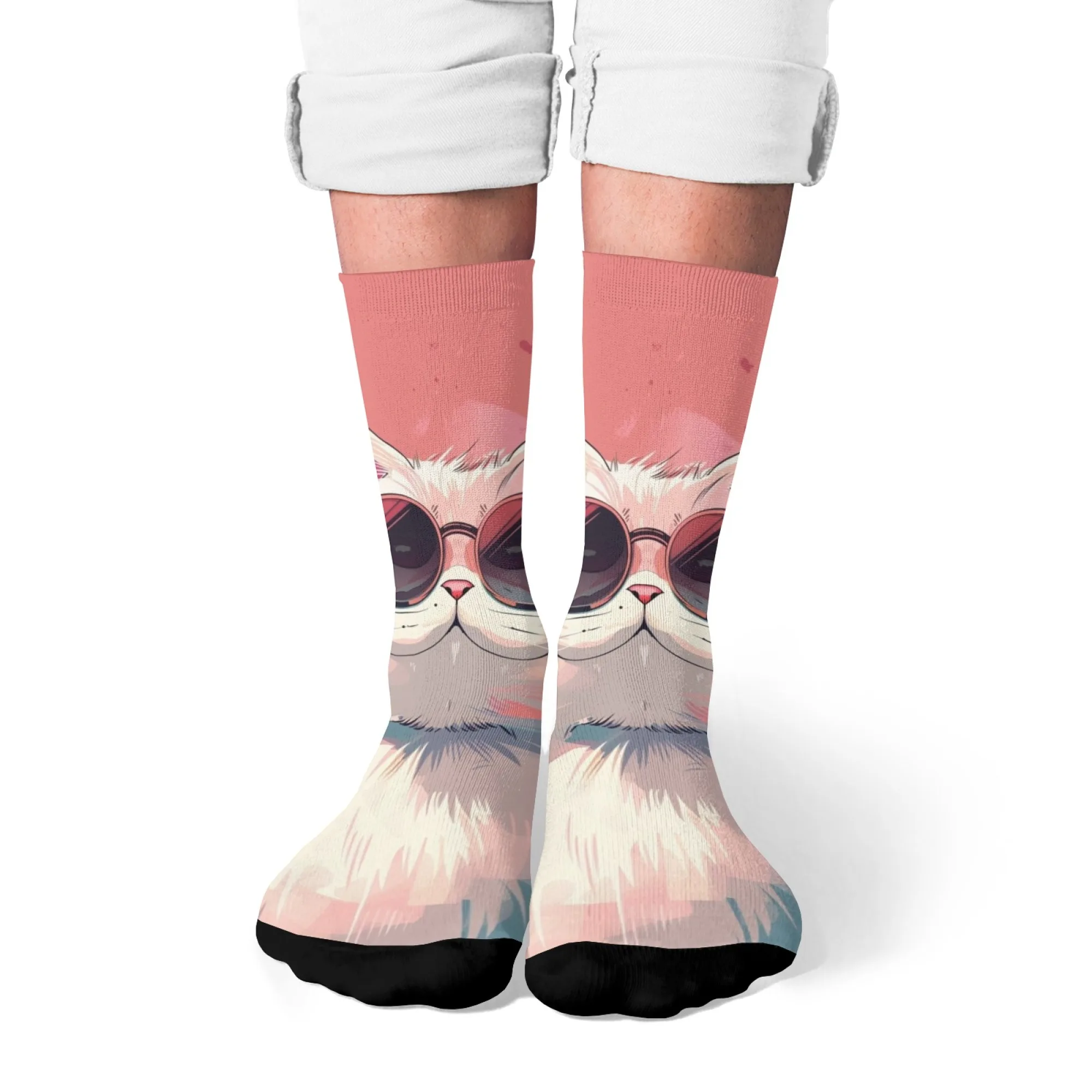 

Художественные носки Kawaii с рисунком кота, пастельные розовые солнцезащитные очки с кошачьими деталями, эластичные унисекс для повседневной повседневной носки и любителей кошек