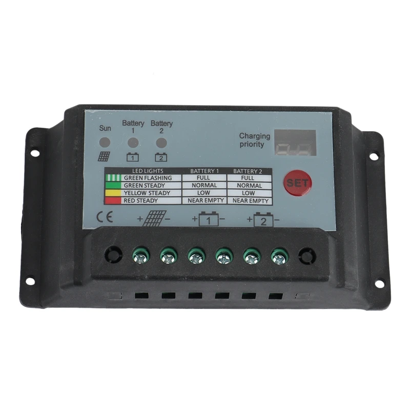デュアルバッテリーソーラー充電コントローラー、レギュレーター、12vまたは24vバッテリーに適しています、20A