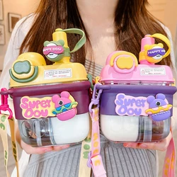 500ML Cute Double Drinking Water Bottles With Straw For Girls Cartoon Children Plastic Cup Outdoor Portable Water Cups BPA Free
