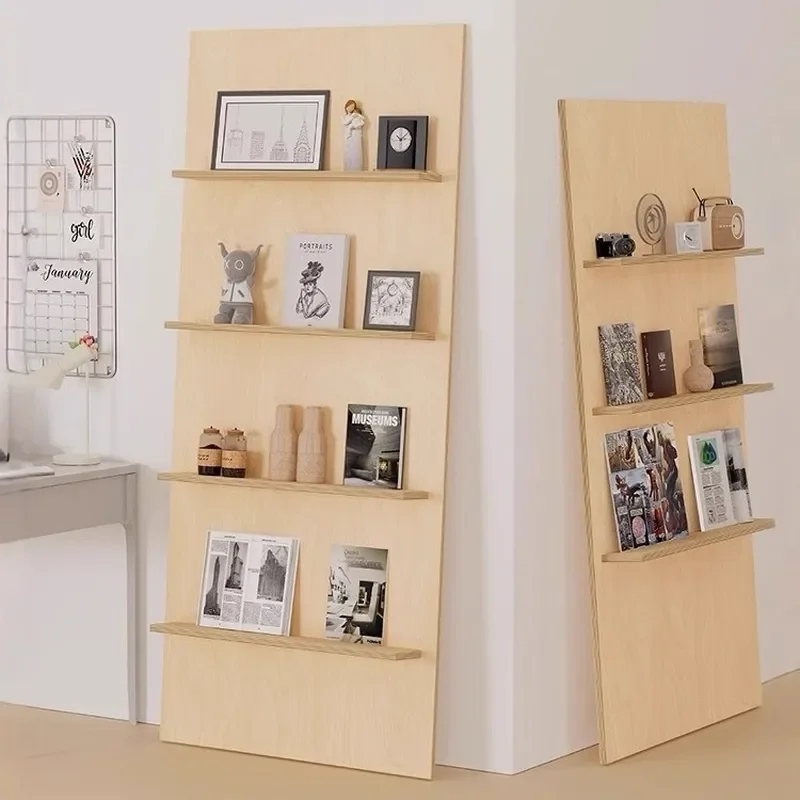 Solid Wood Floor to Ceiling Bookshelf Multi Layer Storage Rack Birch Marine Board Newspaper Organizer Large Capacity Shelving