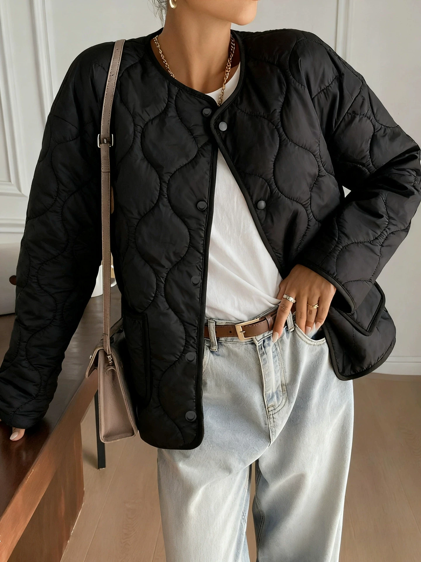 Women's cross-border European and American button leisure solid color diamond grid pattern flight daily leisure jacket cotton co